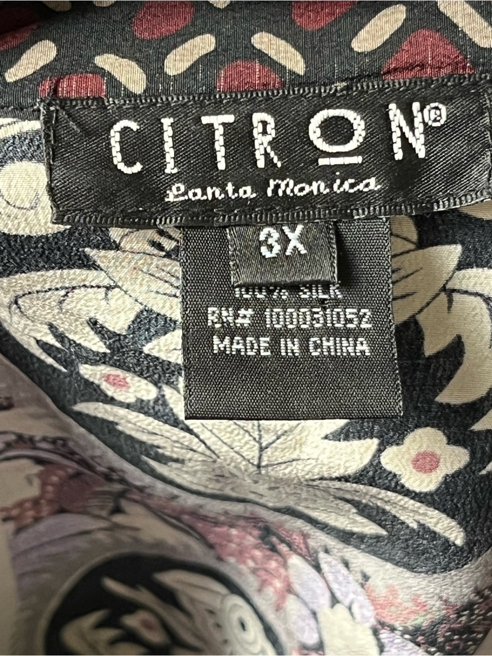 Citron Santa Monica 100% Silk Bird Floral Button Front Tunic Blouse 3X - Picture 8 of 11